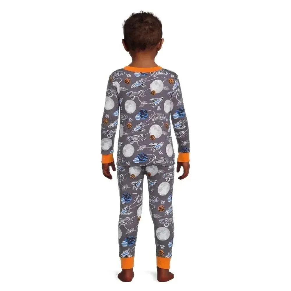 Dinosaur & Spaceship Cotton Long Sleeve Tight Fit Pajamas 2, 2-Pc Sets Size 12 M